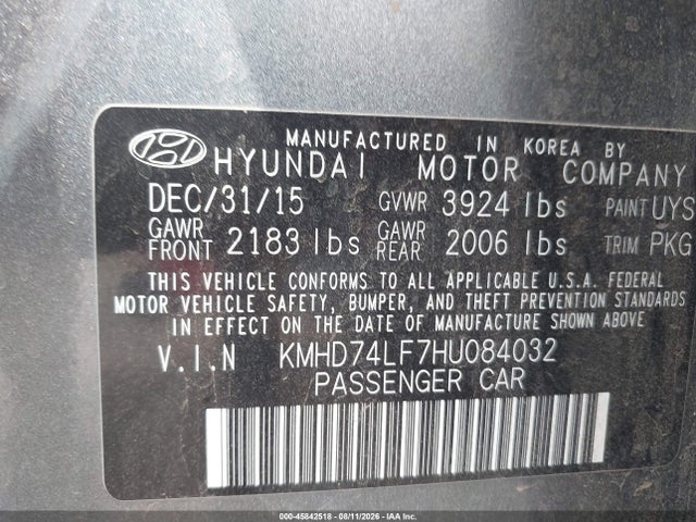 Hyundai ELANTRA SE 2017 KMHD74LF7HU084032 Image 9