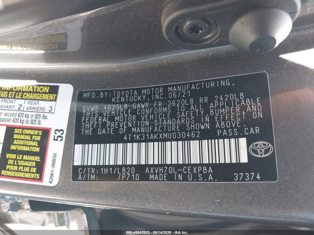 4T1K31AKXMU030462 Toyota Camry Xse Hybrid