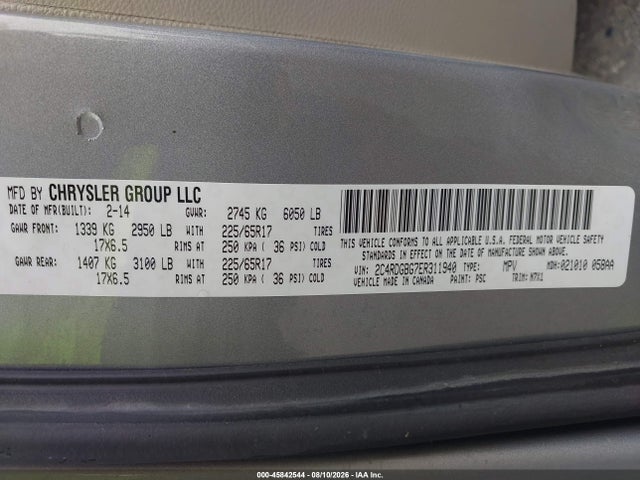 2014 Dodge Grand Caravan Se 30th Anniversary მანქანა იყიდება აუქციონზე, vin: 2C4RDGBG7ER311940, აუქციონის ნომერი: 45842544