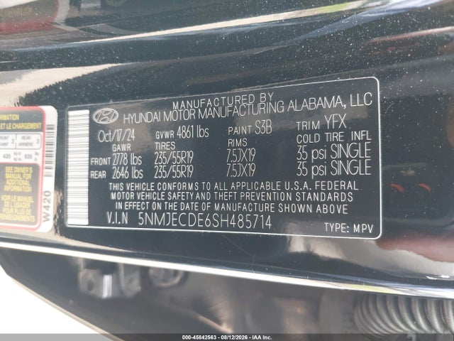 Aukcja sprzedaży 2025 Hyundai Tucson Limited, vin: 5NMJECDE6SH485714, numer aukcji: 45842563