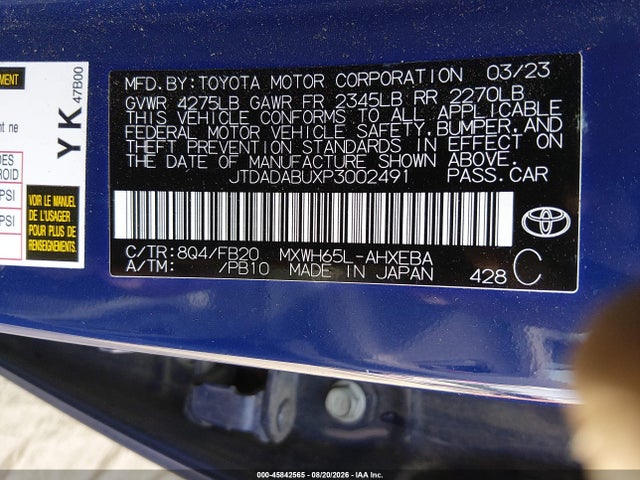 JTDADABUXP3002491 Toyota Prius Le Awd-e