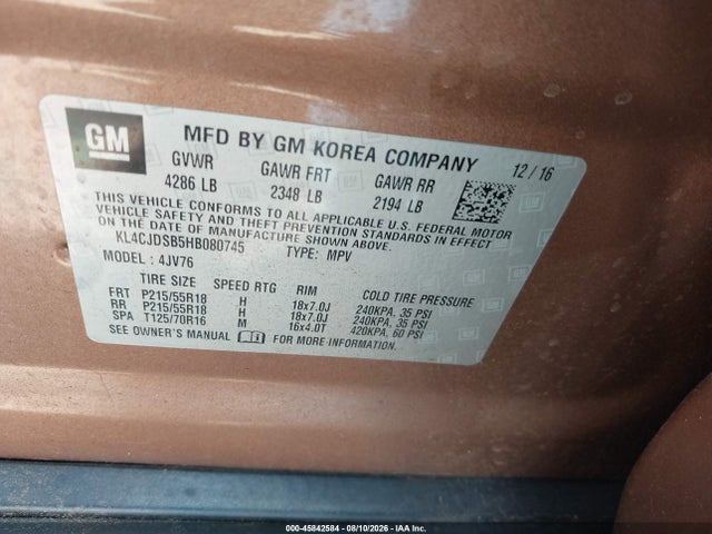 Продажа на аукционе авто 2017 Buick Encore Premium, vin: KL4CJDSB5HB080745, номер лота: 45842584