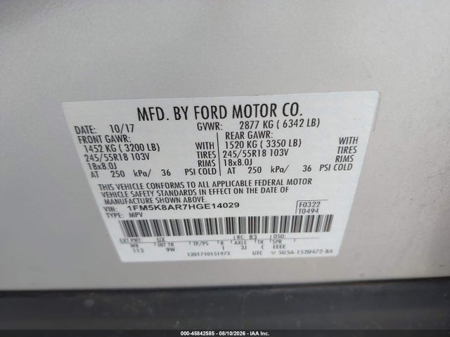 1FM5K8AR7HGE14029 Ford Utility Police Interceptor