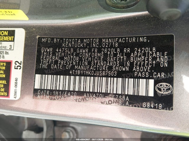 4T1B11HK0JU587503 Toyota CAMRY SE