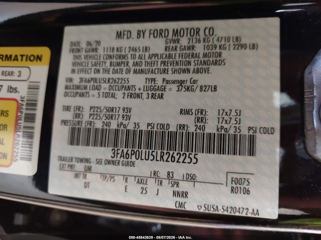 Ford Fusion Hybrid Se 2020 3FA6P0LU5LR262255 Image 9
