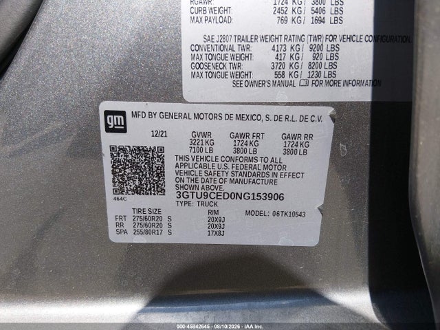 GMC Sierra 1500 Limited 4wd Short Box Elevation 2022 3GTU9CED0NG153906 Image 9