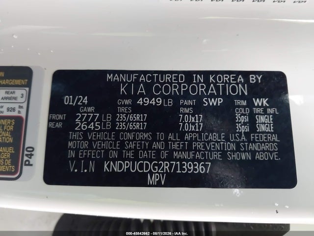 2024 Kia Sportage Hybrid Lx მანქანა იყიდება აუქციონზე, vin: KNDPUCDG2R7139367, აუქციონის ნომერი: 45842662