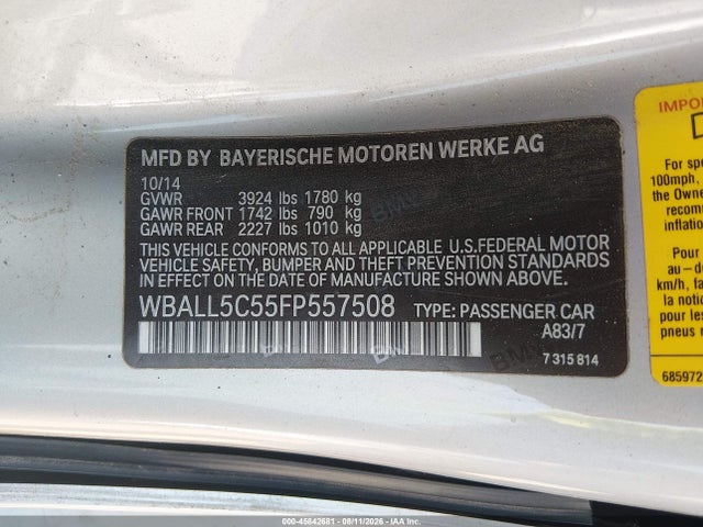 2015 Bmw Z4 Sdrive28i მანქანა იყიდება აუქციონზე, vin: WBALL5C55FP557508, აუქციონის ნომერი: 45842681