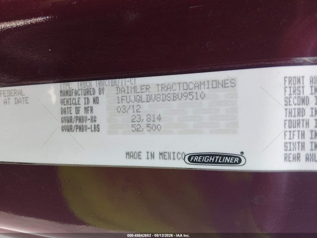 45842682 :رقم المزاد ، 1FUJGLDV8DSBV9510 vin ، 2013 Freightliner Cascadia 125 مزاد بيع