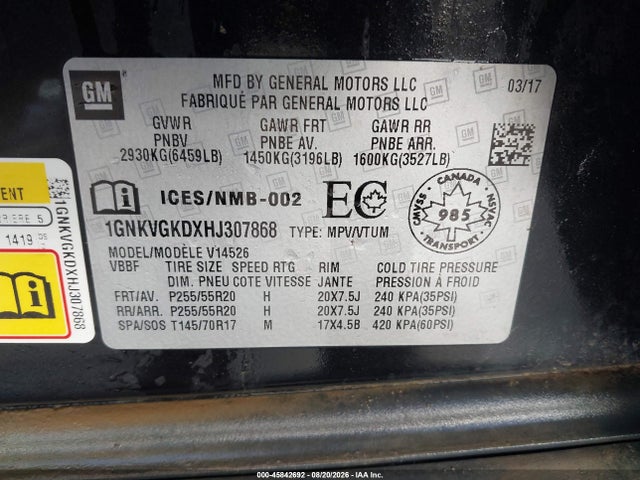 Продажа на аукционе авто 2017 Chevrolet Traverse 1lt, vin: 1GNKVGKDXHJ307868, номер лота: 45842692