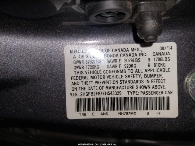 Продаж на аукціоні авто 2014 Honda Civic Ex, vin: 2HGFB2F87EH543329, номер лоту: 45842741