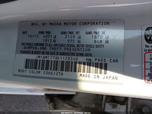 45842774 :رقم المزاد ، JM1BM1T78E1128340 vin ، 2014 Mazda Mazda3 I Sv مزاد بيع