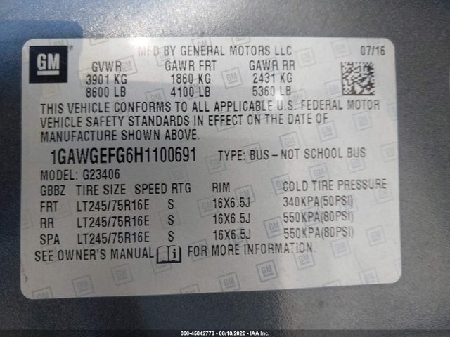 1GAWGEFG6H1100691 Chevrolet Express 2500 Ls