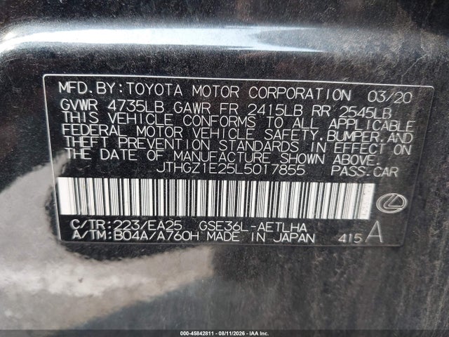 Продаж на аукціоні авто 2020 Lexus Is 350, vin: JTHGZ1E25L5017855, номер лоту: 45842811