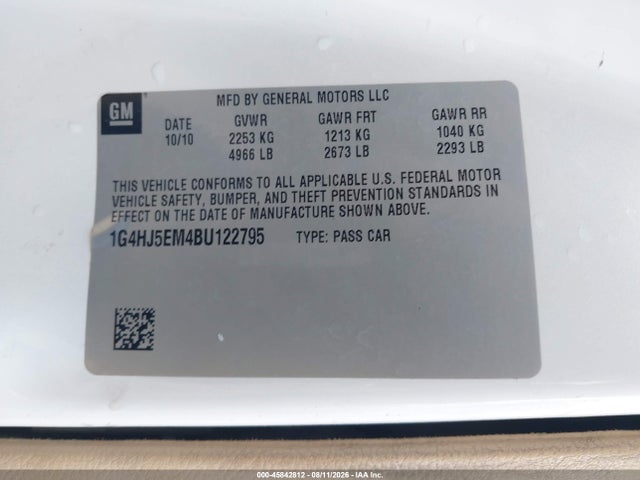 Aukcja sprzedaży 2011 Buick Lucerne Cxl Premium, vin: 1G4HJ5EM4BU122795, numer aukcji: 45842812