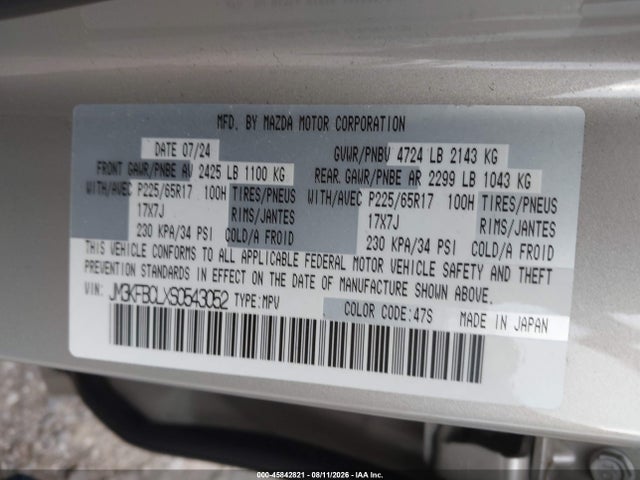 Aukcja sprzedaży 2025 Mazda Cx-5 2.5 S Preferred, vin: JM3KFBCLXS0543052, numer aukcji: 45842821