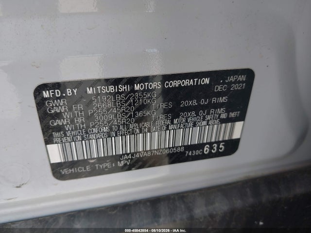 Продаж на аукціоні авто 2022 Mitsubishi Outlander Sel Special Edition S-awc, vin: JA4J4VA87NZ060588, номер лоту: 45842854