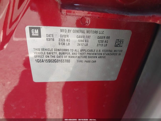 Auction sale of the 2016 Cadillac Cts-v, vin: 1G6A15S62G0163780, lot number: 45842855