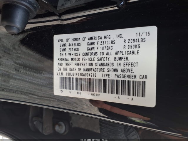 45842856 :رقم المزاد ، 19UUB1F37GA004216 vin ، 2016 Acura Tlx مزاد بيع