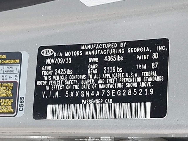 45842875 :رقم المزاد ، 5XXGN4A73EG285219 vin ، 2014 Kia Optima Ex مزاد بيع
