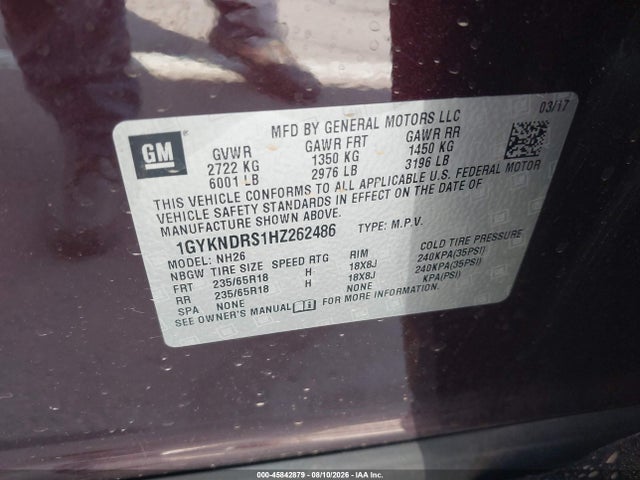 1GYKNDRS1HZ262486 Cadillac XT5 LUXURY