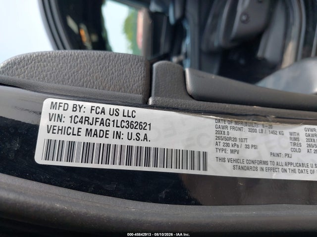 Auction sale of the 2020 Jeep Grand Cherokee Altitude 4x4, vin: 1C4RJFAG1LC362621, lot number: 45842913