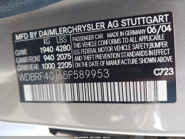 Продаж на аукціоні авто 2005 Mercedes-benz C 230 Kompressor Sport, vin: WDBRF40J65F589953, номер лоту: 45842918