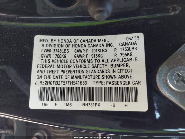 Honda Civic Lx 2015 2HGFB2F57FH541653 Image 9