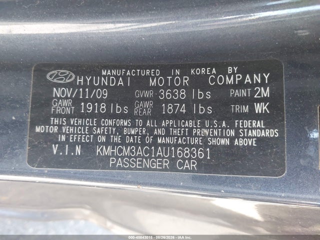 Продажа на аукционе авто 2010 Hyundai Accent Gs, vin: KMHCM3AC1AU168361, номер лота: 45843015