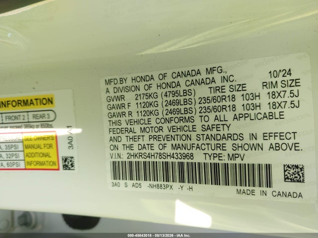 2HKRS4H78SH433968 Honda Cr-v Ex-l Awd