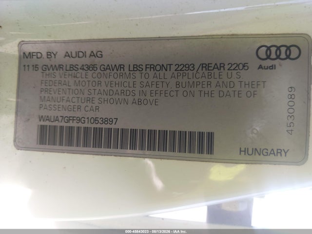 Aukcja sprzedaży 2016 Audi A3 1.8t Premium, vin: WAUA7GFF9G1053897, numer aukcji: 45843023