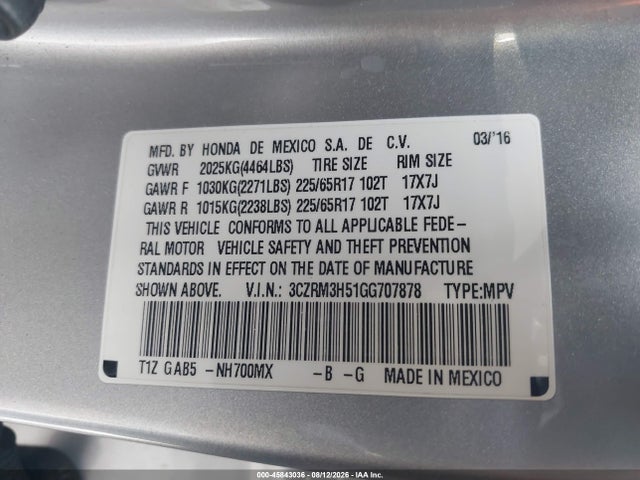 Honda CR-V EX 2016 3CZRM3H51GG707878 Image 9