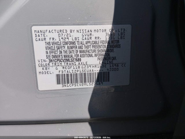 45843070 :رقم المزاد ، 3N1CP5CV2ML527689 vin ، 2021 Nissan Kicks Sv Xtronic Cvt مزاد بيع