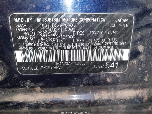 Aukcja sprzedaży 2020 Mitsubishi Outlander Se 2.4 S-awc, vin: JA4AZ3A32LZ005117, numer aukcji: 45843079