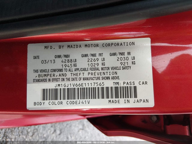 Aukcja sprzedaży 2014 Mazda Mazda6 I Touring, vin: JM1GJ1V66E1117565, numer aukcji: 45843095