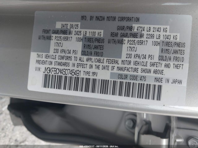 Aukcja sprzedaży 2025 Mazda Cx-5 2.5 S Preferred, vin: JM3KFBCM4S0745491, numer aukcji: 45843117