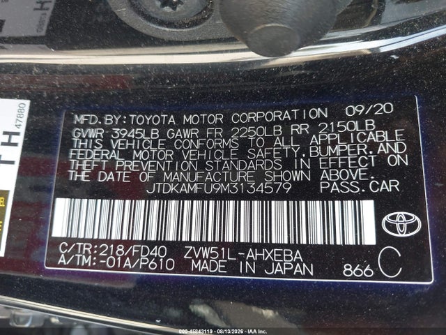 Toyota Prius Le 2021 JTDKAMFU9M3134579 Image 9