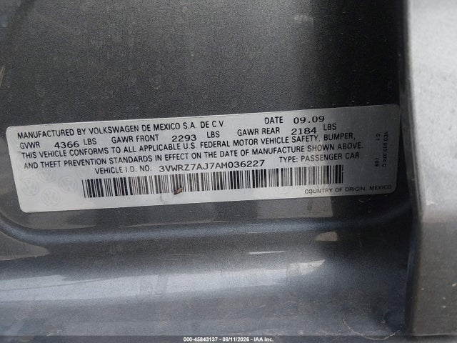 Продажа на аукционе авто 2010 Volkswagen Jetta Se, vin: 3VWRZ7AJ7AM036227, номер лота: 45843137