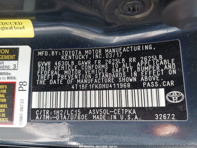 Aukcja sprzedaży 2017 Toyota Camry Xse, vin: 4T1BF1FK0HU411968, numer aukcji: 45843170