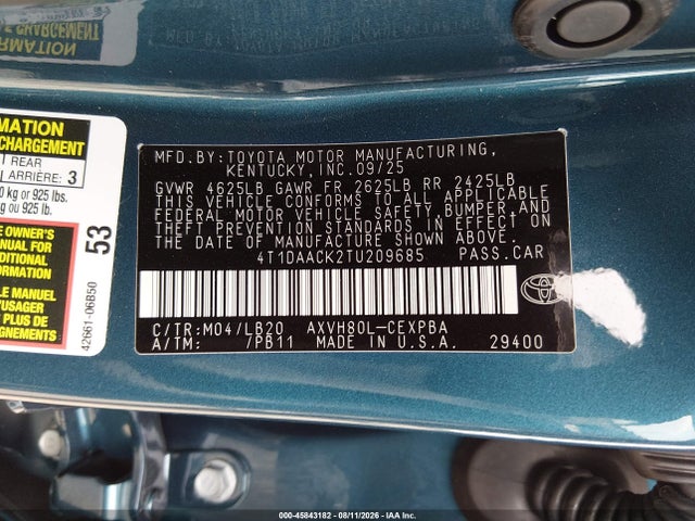 Продаж на аукціоні авто 2026 Toyota Camry Xse, vin: 4T1DAACK2TU209685, номер лоту: 45843182