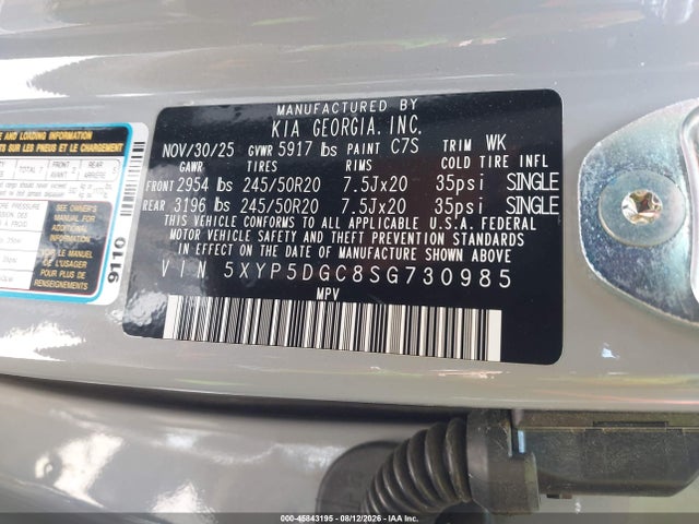 Aukcja sprzedaży 2025 Kia Telluride Sx Prestige X-line, vin: 5XYP5DGC8SG730985, numer aukcji: 45843195