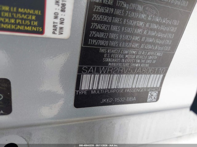 Продаж на аукціоні авто 2018 Land Rover Range Rover Sport Hse, vin: SALWR2RV5JA806110, номер лоту: 45843228