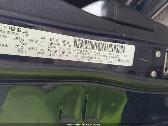 45843251 :رقم المزاد ، 1C4RDJDG5FC162254 vin ، 2015 Dodge Durango Limited مزاد بيع
