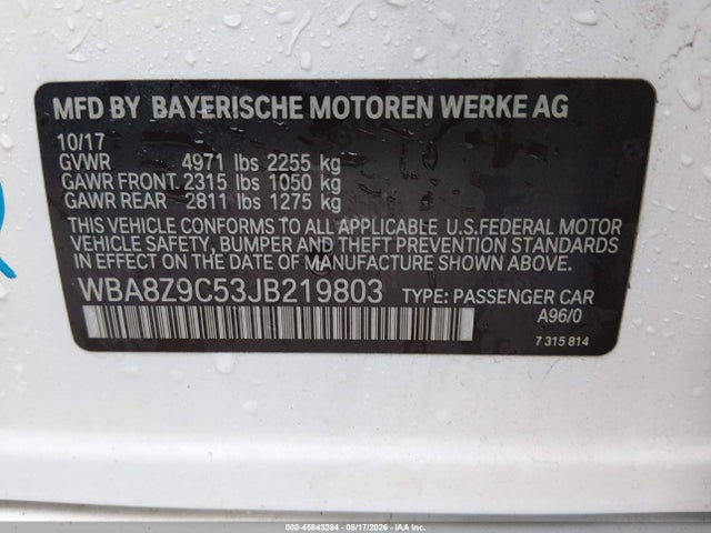 45843264 :رقم المزاد ، WBA8Z9C53JB219803 vin ، 2018 Bmw 330i Gran Turismo Xdrive مزاد بيع