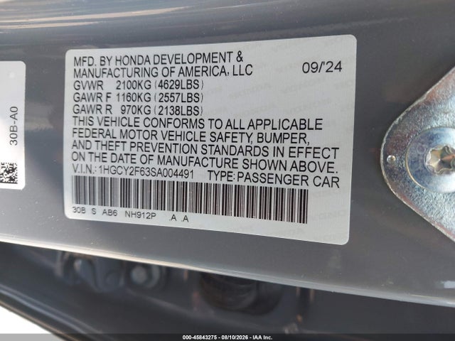Продаж на аукціоні авто 2025 Honda Accord Hybrid Ex-l, vin: 1HGCY2F63SA004491, номер лоту: 45843275