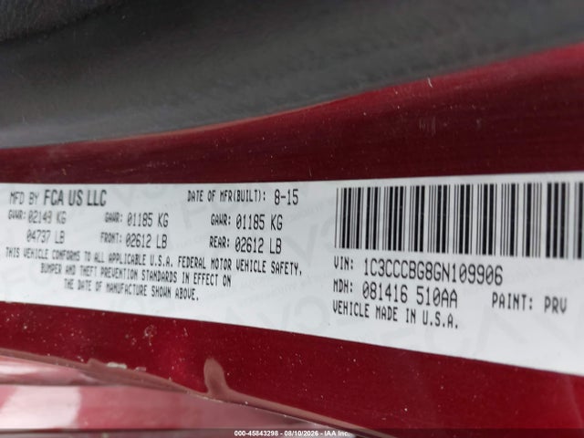Aukcja sprzedaży 2016 Chrysler 200 S, vin: 1C3CCCBG8GN109906, numer aukcji: 45843298