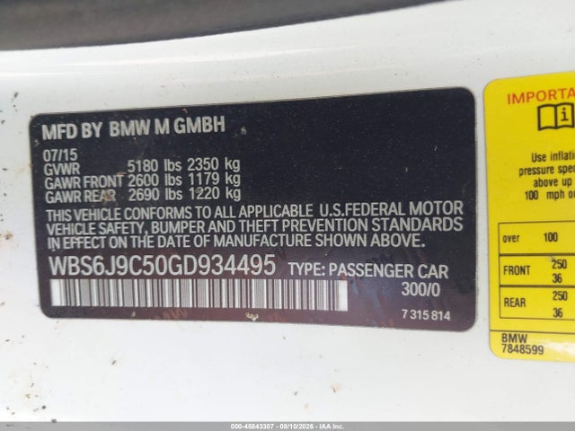 Продаж на аукціоні авто 2016 Bmw M6, vin: WBS6J9C50GD934495, номер лоту: 45843307