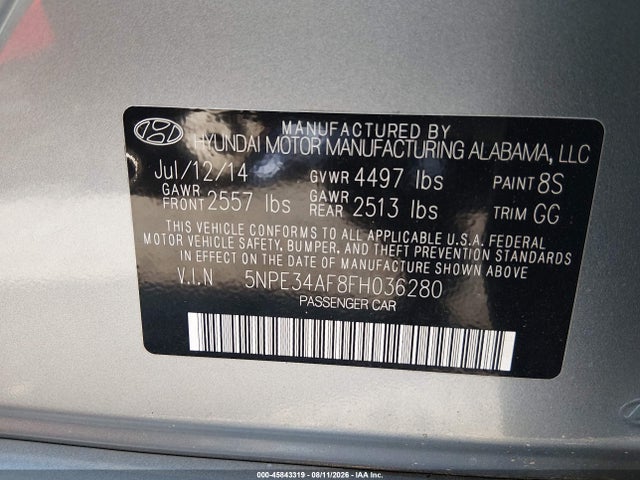Продаж на аукціоні авто 2015 Hyundai Sonata Limited, vin: 5NPE34AF8FH036280, номер лоту: 45843319