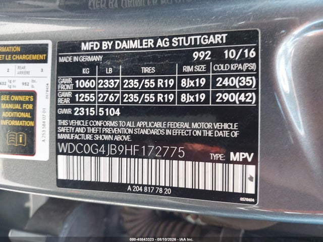 Продажа на аукционе авто 2017 Mercedes-benz Glc 300, vin: WDC0G4JB9HF172775, номер лота: 45843323