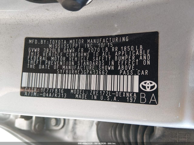 5YFBURHE3GP413662 Toyota COROLLA LE